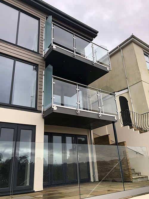 glass balconies on a building block